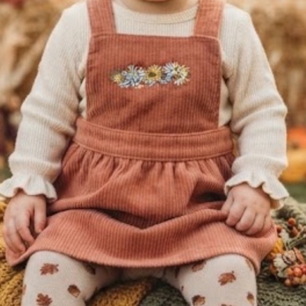 Whimsy Baby Girls Orange Corduroy Daisy Embroidered Jumper Dress 12M